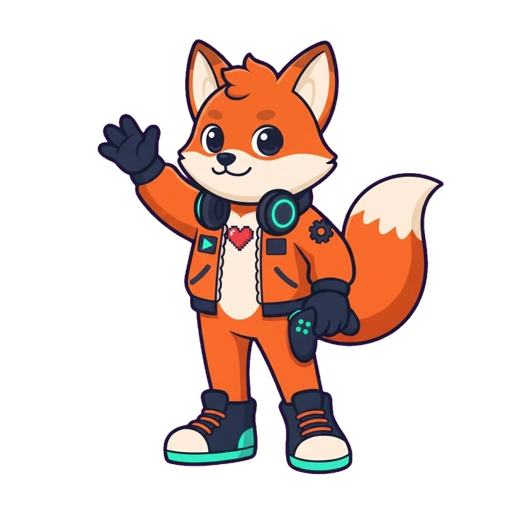 BrimFox maskotu Tiko el sallıyor