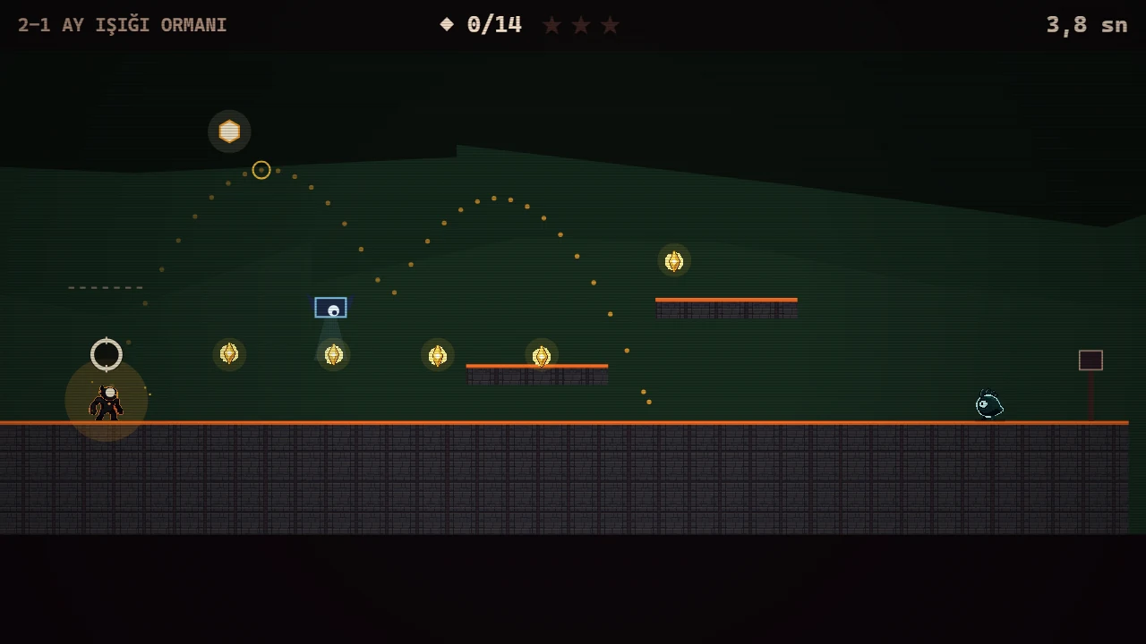 On the cartridge, 2-1 Moonlit Forest Climb: Nova at full charge, a dotted arc showing the leap toward the core